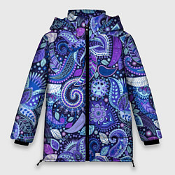 Куртка зимняя женская Фиолетовые цветы узор, цвет: 3D-светло-серый