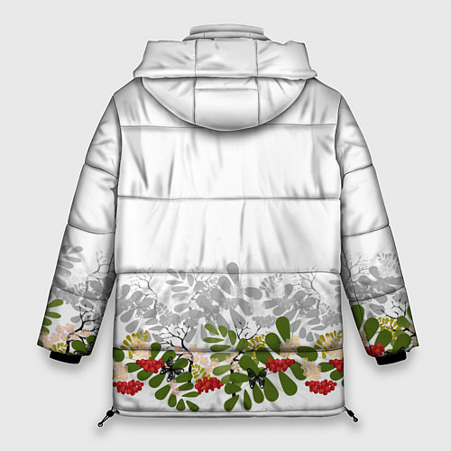 Женская зимняя куртка Веточки красной рябины с бабочками / 3D-Черный – фото 2