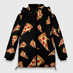 Женская зимняя куртка Куски пиццы на черном фоне