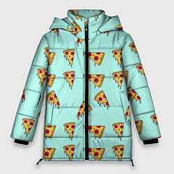 Женская зимняя куртка Куски пиццы на голубом фоне