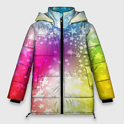 Куртка зимняя женская Звезды на радужном фоне, цвет: 3D-черный