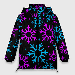 Куртка зимняя женская Неоновые снежинки, цвет: 3D-светло-серый