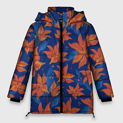 Куртка зимняя женская Осенние абстрактные цветы, цвет: 3D-красный