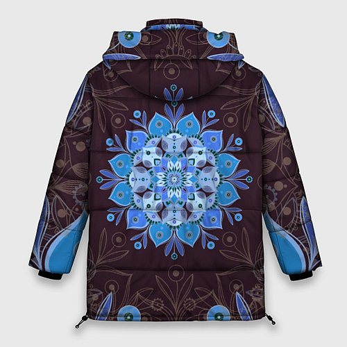 Женская зимняя куртка Мандала-цветок Голубая снежинка / 3D-Черный – фото 2