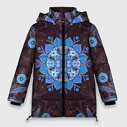 Куртка зимняя женская Мандала-цветок Голубая снежинка, цвет: 3D-черный