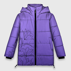 Куртка зимняя женская Красивый фиолетовый градиент с цветами, цвет: 3D-светло-серый