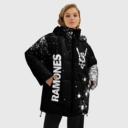 Куртка зимняя женская Ramones и рок символ на темном фоне, цвет: 3D-черный — фото 2