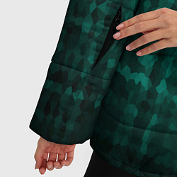 Куртка зимняя женская Мозаичный узор в черно -зеленых тонах, цвет: 3D-красный — фото 2