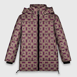 Куртка зимняя женская Большие и маленькие фиолетовые квадраты, цвет: 3D-черный