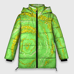 Куртка зимняя женская Салатовая золотистая абстракция, цвет: 3D-светло-серый