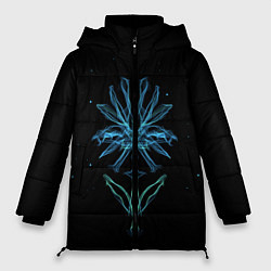 Куртка зимняя женская Неоновый цветок на черном фоне, цвет: 3D-черный