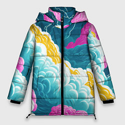 Куртка зимняя женская Яркие разноцветные облачка, цвет: 3D-черный