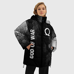Куртка зимняя женская God of War glitch на темном фоне: надпись, символ, цвет: 3D-черный — фото 2