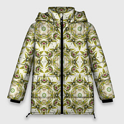 Куртка зимняя женская Цветы абстрактные зелёные, цвет: 3D-красный