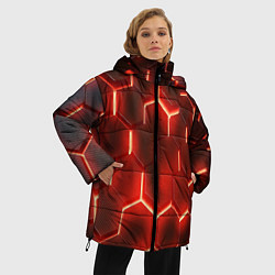 Куртка зимняя женская Светящиеся красным светом шестиугольники, цвет: 3D-светло-серый — фото 2
