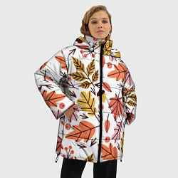 Куртка зимняя женская Осенний паттерн - листья, цвет: 3D-светло-серый — фото 2