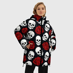 Куртка зимняя женская Весёлые черепки и розы, цвет: 3D-светло-серый — фото 2