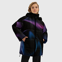 Куртка зимняя женская Абстрактные фиолетовые волны, цвет: 3D-черный — фото 2