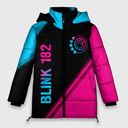 Куртка зимняя женская Blink 182 - neon gradient: надпись, символ, цвет: 3D-черный