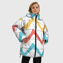 Куртка зимняя женская Волнообразные жёлтые, красные и синие линии, цвет: 3D-черный — фото 2