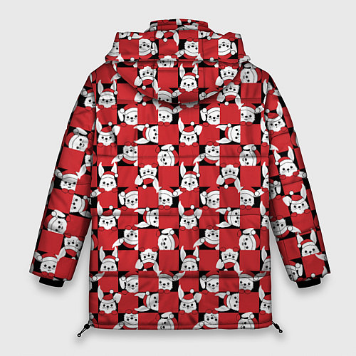 Женская зимняя куртка Кролики в красных шапках / 3D-Черный – фото 2