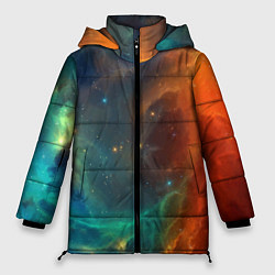 Куртка зимняя женская Столкновение двух космических галактик, цвет: 3D-красный