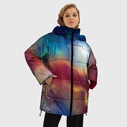 Куртка зимняя женская Многогранное космическое пространство - яркая звез, цвет: 3D-красный — фото 2