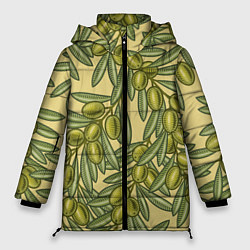 Куртка зимняя женская Винтажные ветви оливок, цвет: 3D-черный