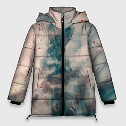 Куртка зимняя женская Абстрактные синие и белые краски, цвет: 3D-светло-серый