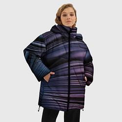 Куртка зимняя женская Волнообразные фиолетовые паттерны, цвет: 3D-светло-серый — фото 2