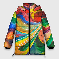 Куртка зимняя женская Райская птичка акварельная абстракция, цвет: 3D-светло-серый