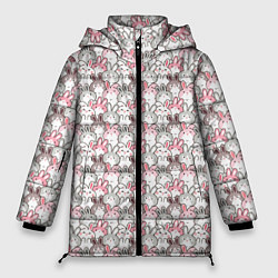 Куртка зимняя женская Маленький зайчики паттерн, цвет: 3D-красный
