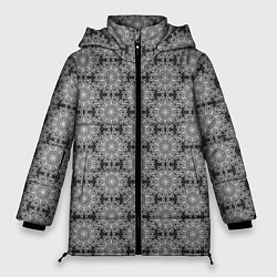 Куртка зимняя женская Абстракция цветы мандала, цвет: 3D-черный