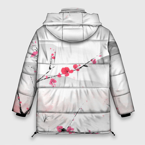 Женская зимняя куртка Японский пейзаж, начало весны / 3D-Черный – фото 2