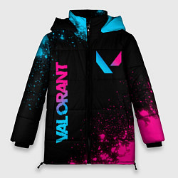 Куртка зимняя женская Valorant - neon gradient: надпись, символ, цвет: 3D-черный