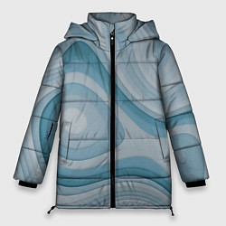 Куртка зимняя женская Волнообразные синие текстуры, цвет: 3D-черный