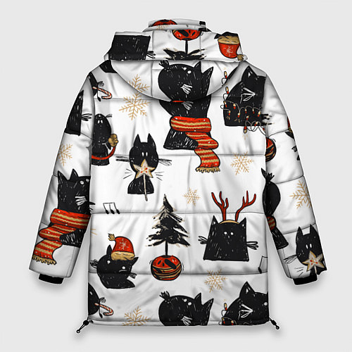 Женская зимняя куртка Черные котики новогодний узор / 3D-Черный – фото 2