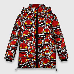 Куртка зимняя женская Геометри Даш демоны паттерн, цвет: 3D-красный