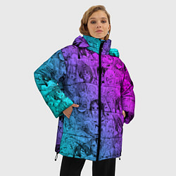 Куртка зимняя женская Ахегао девушки градиент, цвет: 3D-черный — фото 2