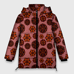 Куртка зимняя женская Мандалы на сливовом фоне, цвет: 3D-черный