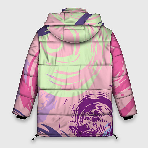 Женская зимняя куртка Розовый фон и разноцветные круги / 3D-Черный – фото 2