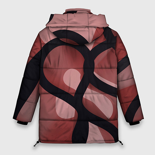 Женская зимняя куртка Тёмные волнообразные линии на красном фоне / 3D-Черный – фото 2