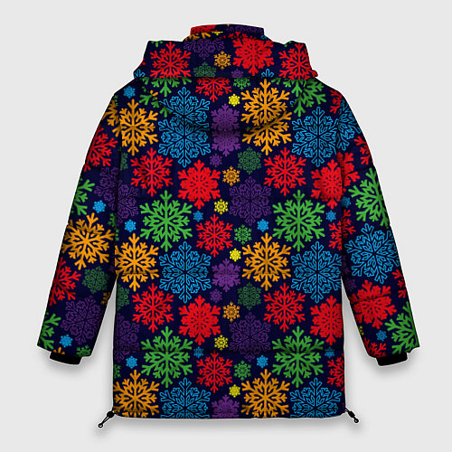 Женская зимняя куртка Снежинки разноцветные / 3D-Черный – фото 2