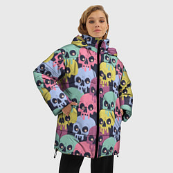 Куртка зимняя женская Черепа разноцветные спрей, цвет: 3D-черный — фото 2