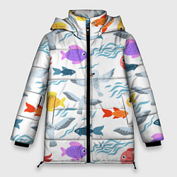 Куртка зимняя женская Рыбки и чайки, цвет: 3D-черный