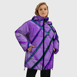Куртка зимняя женская Фиолетовый фон и тёмные линии, цвет: 3D-черный — фото 2