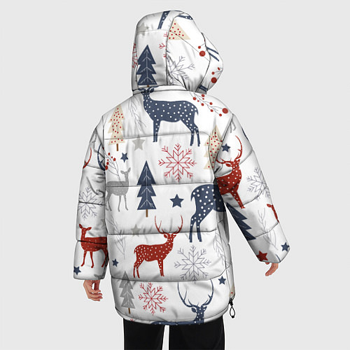 Женская зимняя куртка Олени в новогоднем лесу / 3D-Черный – фото 4