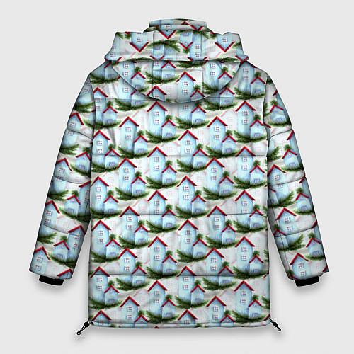 Женская зимняя куртка Домики на еловых ветках - паттерн / 3D-Светло-серый – фото 2