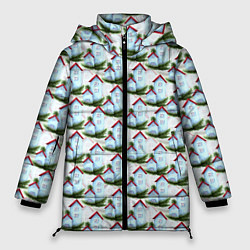 Женская зимняя куртка Домики на еловых ветках - паттерн