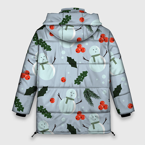 Женская зимняя куртка Снеговики и ягодки / 3D-Черный – фото 2